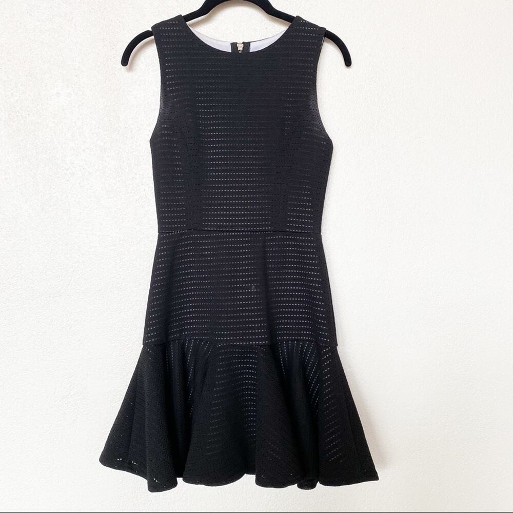 Aqua Pin Dot Black Sleeveless Ruffle Hem Dress Size Small